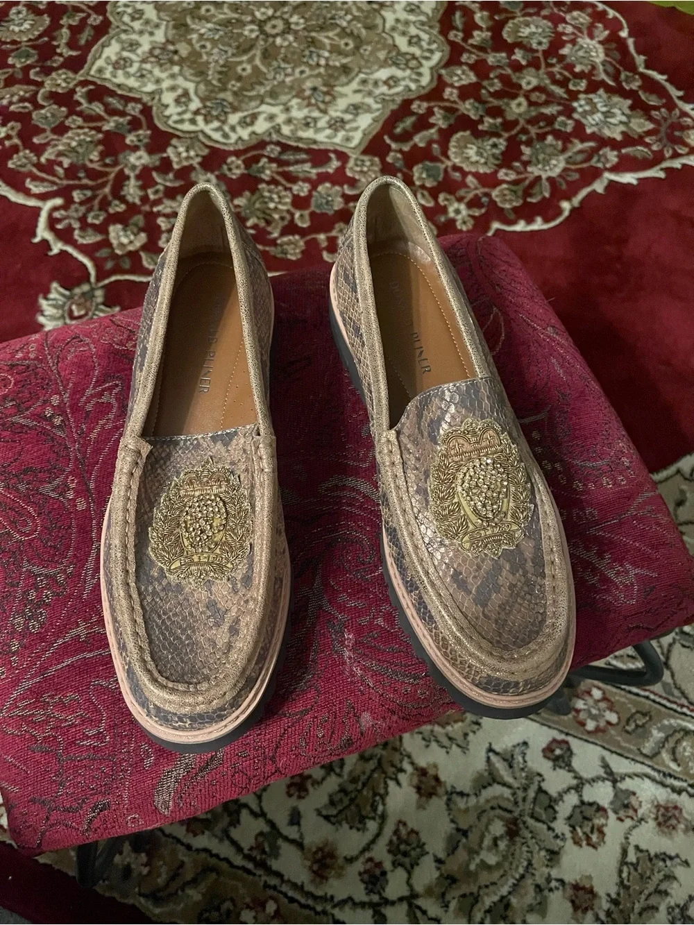 Donald J. Pliner Men's Brown Snake-Embossed Loafers with Gold Crest